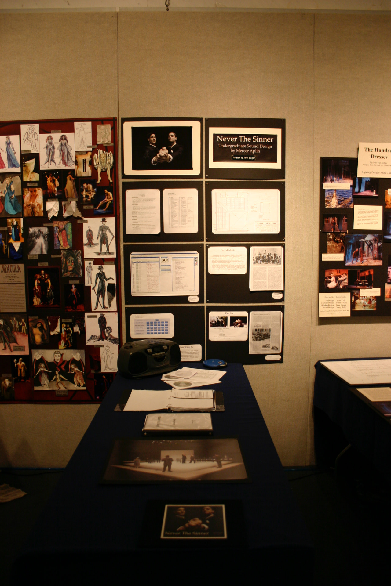Never The Sinner — the sound design display board at the KCACTF national festival