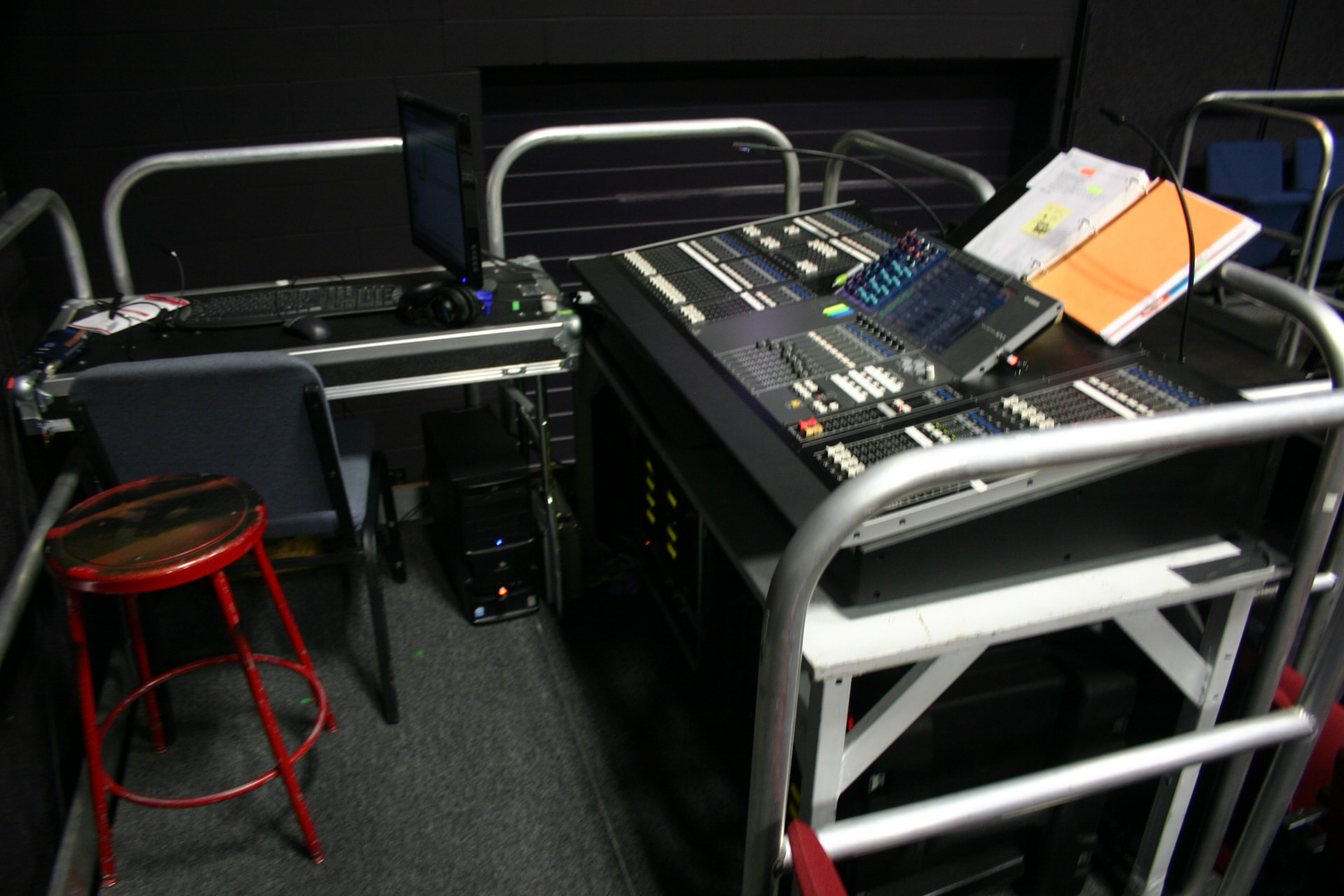 Floyd Collins — the FOH mix position with playback rig and console before the run