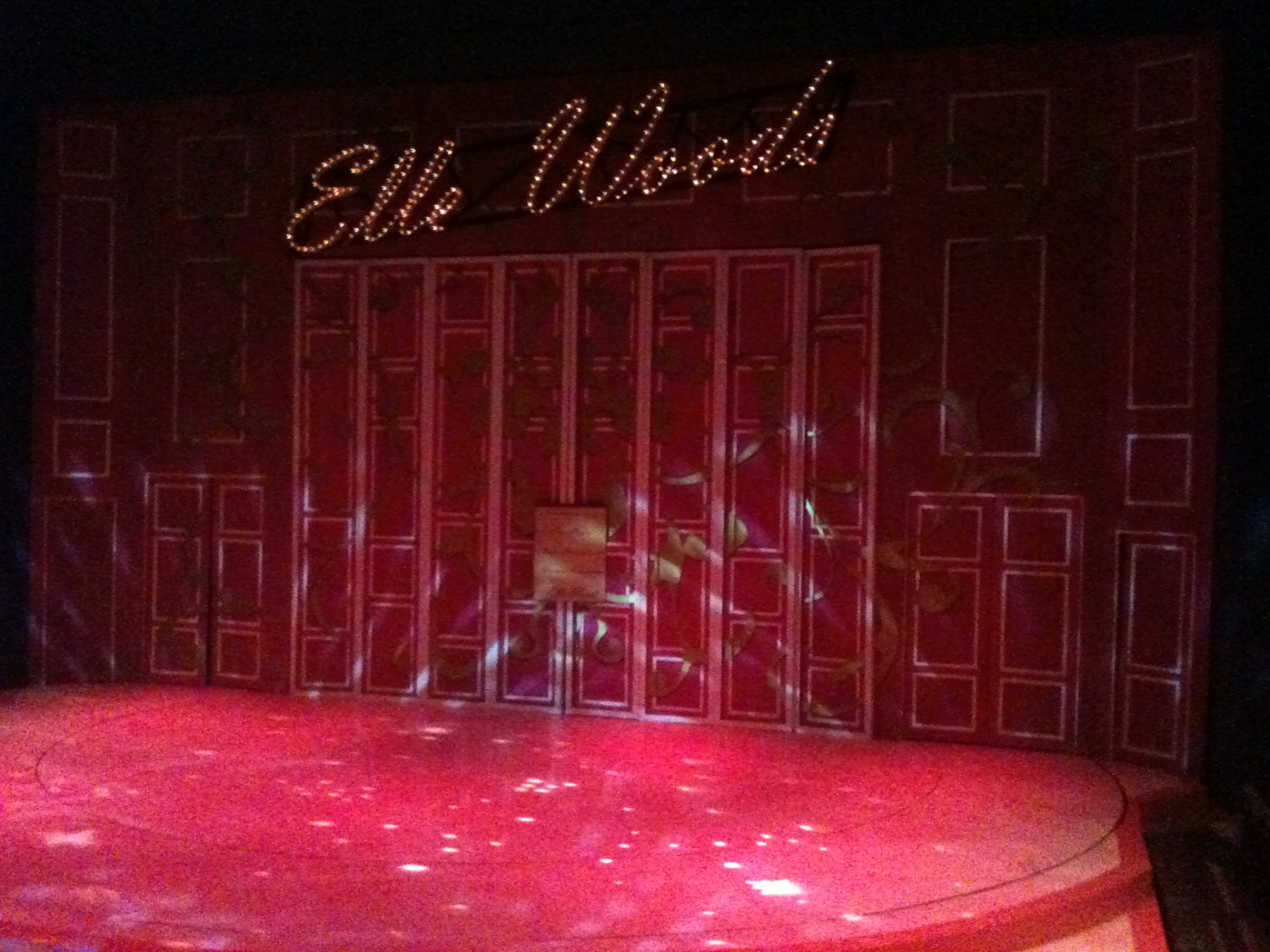 Legally Blonde — the illuminated 'Elle Woods' marquee sign above the doors